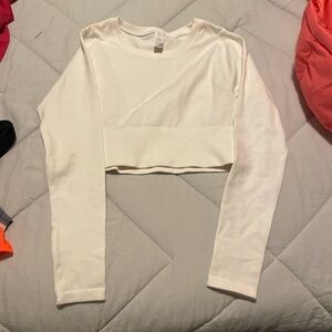 Aerie White Long Sleeve Crop Top